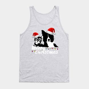 Merry Christmas Pet Lovers with Santa Claus Hat Tank Top